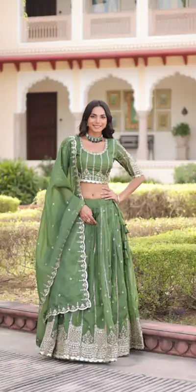 KA 5056 Pista Gold Crush Lehenga Choli with Embroidery Work & Zari Work. Best Price ₹2599. Delivery 4-6 Working Days. Shop now. | Lehenga, Bollywood Lehenga, Creative Lehenga, Designer Lehenga, Embroidered Lehenga, Party Wear Lehenga