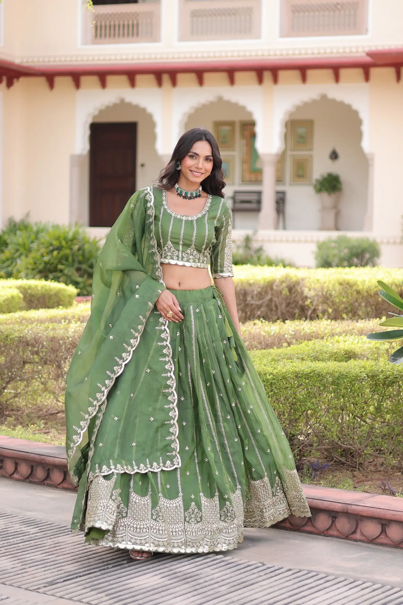 KA 5056 Pista Gold Crush Lehenga Choli with Embroidery Work & Zari Work. Best Price ₹2599. Delivery 4-6 Working Days. Shop now. | Lehenga, Bollywood Lehenga, Creative Lehenga, Designer Lehenga, Embroidered Lehenga, Party Wear Lehenga