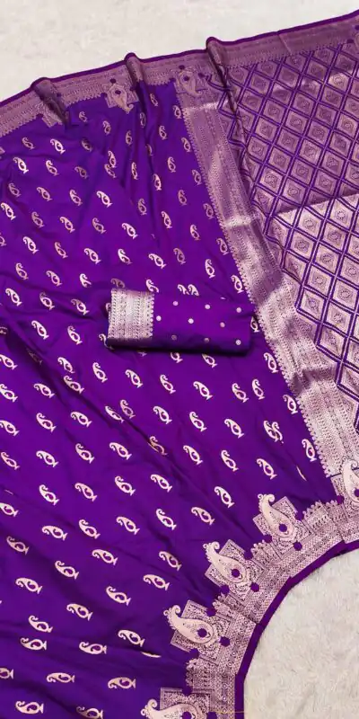 MB 41 Purple Color Green Banarasi Silk Zari Weaving Saree . Wedding, Party, Festive, Available at ₹1849 only. Delivery 4-6 Working Days. Shop now. | Designer Sarees, Embroidered Sarees, Sarees, Bollywood Sarees, Creative Sarees, Ethnic Saree, Modern Digital sarees, Party Wear Sarees