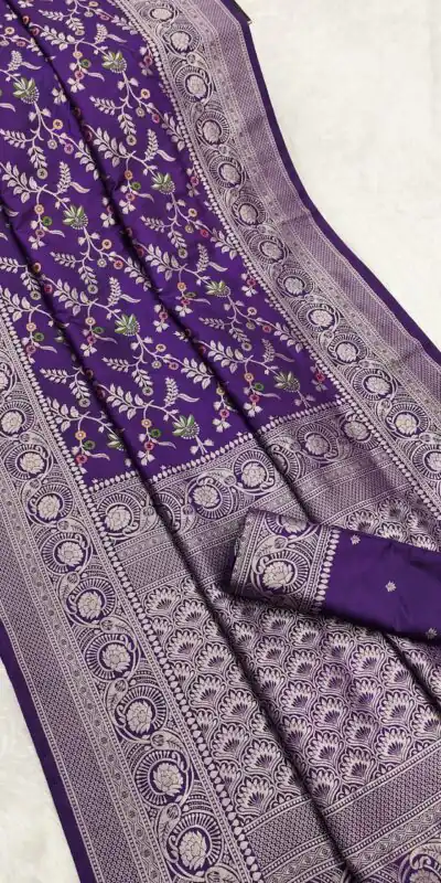 MB 113 Purple Khaddi Pashmina Saree with Lace Work & Zari Work. Introductory Price ₹1949. Delivery 4-6 Working Days. Shop now. | Designer Sarees, Sarees, Bollywood Sarees, Creative Sarees, Embroidered Sarees, Ethnic Saree, Modern Digital sarees, Party Wear Sarees