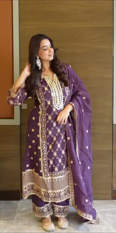 ZSR 3153 Purple in Color Pure Chinnon Embroidery Work Salwar Suit. Special Price ₹2149. Delivery 4-6 Working Days. Shop now. | Jump Suits, Tops & Bottoms, Track Suits, Salwar suit, Casual Suits, Creative suits, Designer Suits, Palazzo Suits, Party Wear Suits, Patiala Suits, Straight Suits, Trendy Wear