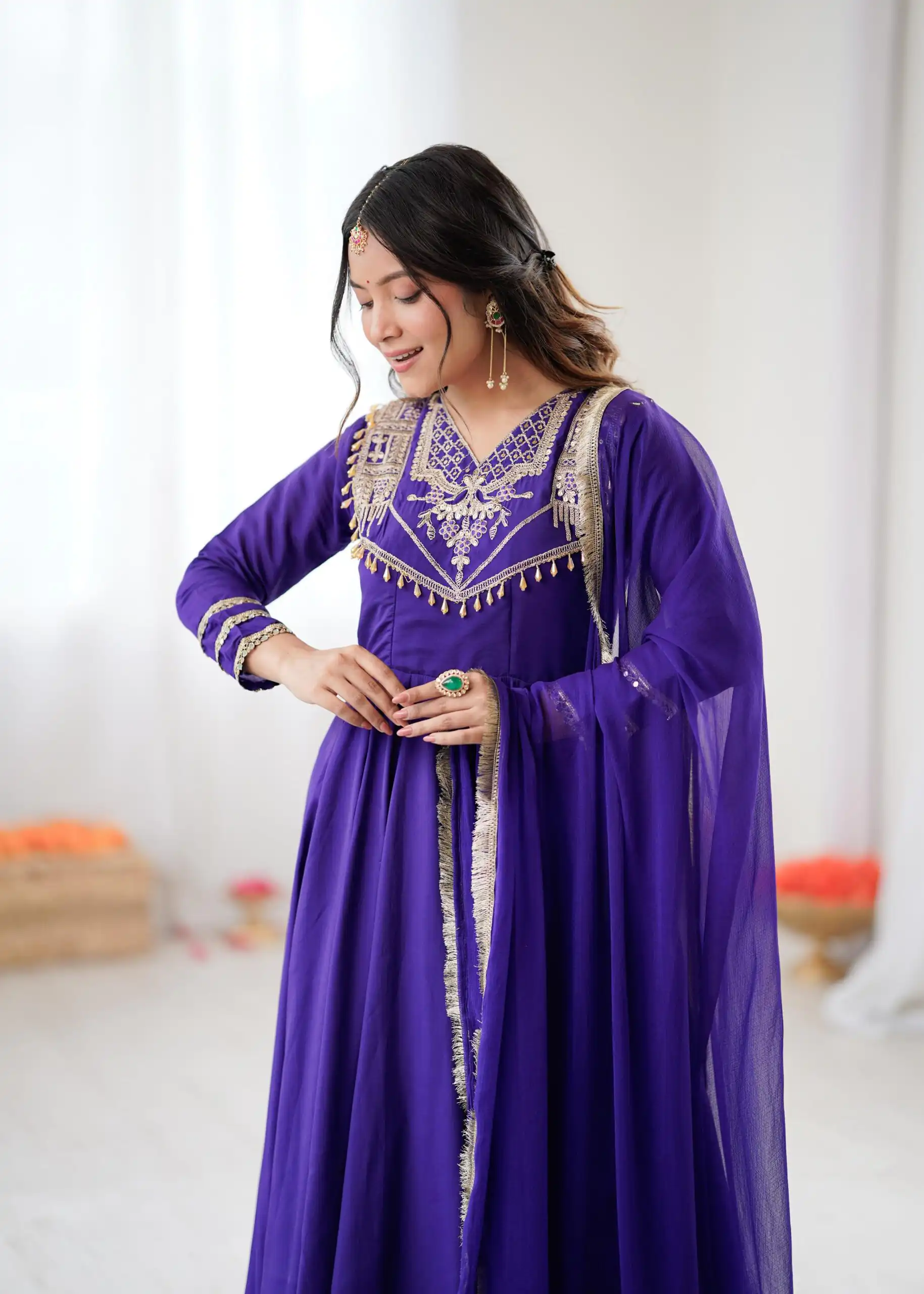 ZSR 3149 Purple Roman silk Gown Perfect for Wedding, Party, Sangeet, Haldi, Lohri – . Introductory Price ₹2099. Delivery 4-6 Working Days. Shop now. | Gowns, Bollywood Gowns, Creative Gowns, Designer Gowns, Embroidered Gowns, Party Wear Gowns