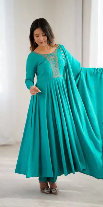 KB 288 Rama in Roman Shimmer Chanderi Silk Embroidery Work & Bead Work Salwar Suit . Grab it for ₹2399. Delivery 4-6 Working Days. Shop now. | Jump Suits, Tops & Bottoms, Track Suits, Salwar suit, Casual Suits, Creative suits, Designer Suits, Palazzo Suits, Party Wear Suits, Patiala Suits, Straight Suits, Trendy Wear