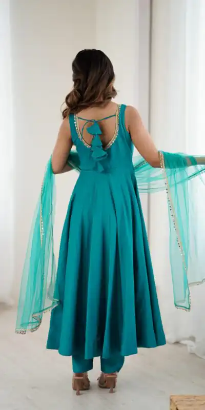 KB 285 Rama Color in Roman Silk Chanderi Mirror Work & Lace Work Gown . Best Price ₹1929. Delivery 4-6 Working Days. Shop now. | Gowns, Bollywood Gowns, Creative Gowns, Designer Gowns, Embroidered Gowns, Party Wear Gowns