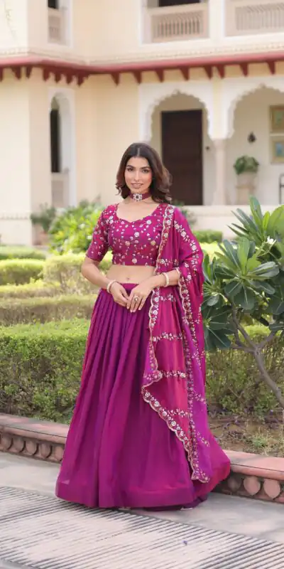 KA 5053 Rani Pink Fendi Silk Lehenga Choli with Sequins Work & Embroidery Work. Exclusive Offer ₹2049. Delivery 4-6 Working Days. Shop now. | Lehenga, Bollywood Lehenga, Creative Lehenga, Designer Lehenga, Embroidered Lehenga, Party Wear Lehenga