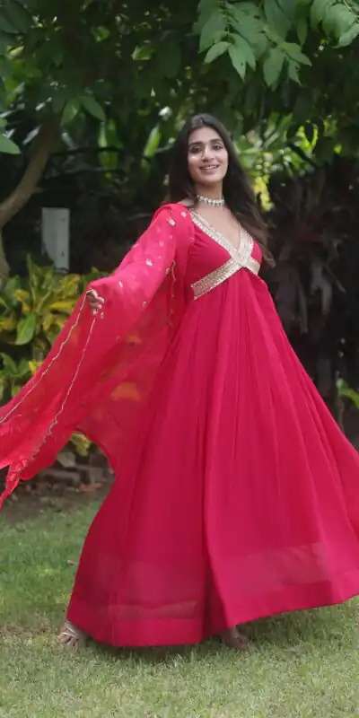 KA 1067 Rani Pink Faux Blooming Gown Perfect for Wedding, Party, Haldi, Raksha Bandhan, Traditional Day – . Exclusive Offer ₹1849. Delivery 4-6 Working Da | Gowns, Bollywood Gowns, Creative Gowns, Designer Gowns, Embroidered Gowns, Party Wear Gowns