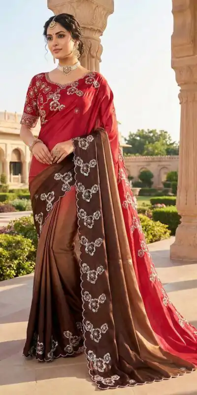 MS 461 Red Chinnon Saree Perfect for Wedding, Party, Traditional Day, Haldi, Housewarming – . Exclusive Offer ₹1649. Delivery 4-6 Working Days. Shop now | Designer Sarees, Sarees, Bollywood Sarees, Creative Sarees, Embroidered Sarees, Ethnic Saree, Modern Digital sarees, Party Wear Sarees