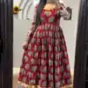 Red Cotton Kalamkari Printed Gown