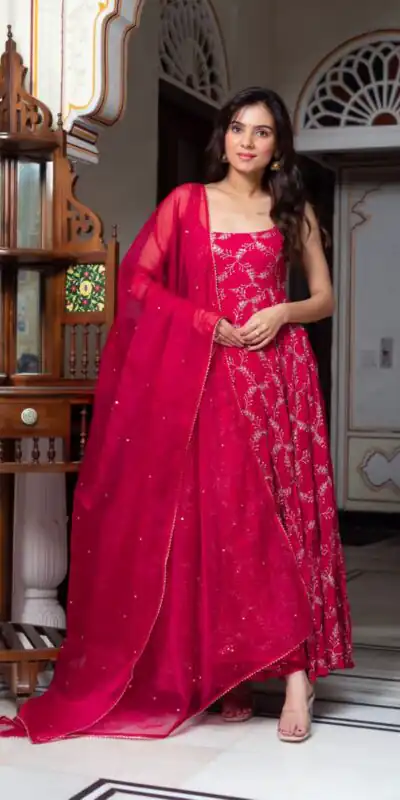 RTC 5958 Red Faux Georgette Anarkali Suit Perfect for Wedding, Party, Anniversary, Holi, Traditional Day – . Available at ₹2499 only. Delivery 4-6 Working | Jump Suits, Tops & Bottoms, Track Suits, Salwar suit, Casual Suits, Creative suits, Designer Suits, Palazzo Suits, Party Wear Suits, Patiala Suits, Straight Suits, Trendy Wear