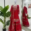 Red Faux Georgette Thread Work Salwar Suit