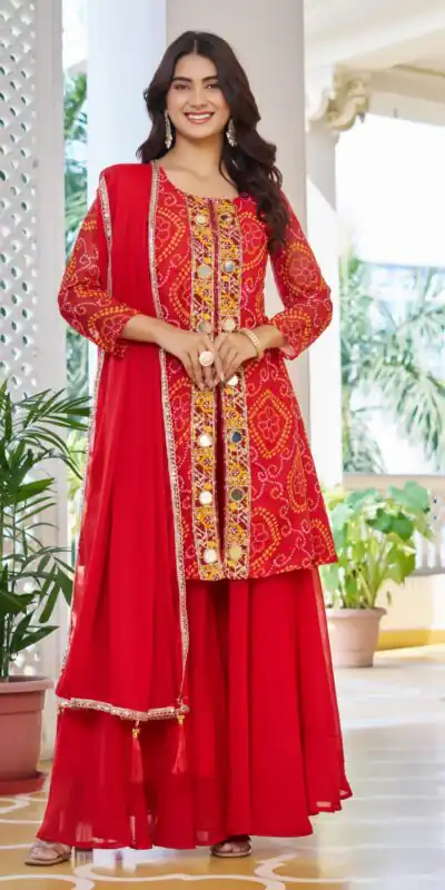 Ram 148 Red in Georgette Badhani print Embroidery Work & Mirror Work Salwar Suit . Exclusive Offer ₹2149. Delivery 4-6 Working Days. Shop now. | Jump Suits, Tops & Bottoms, Track Suits, Salwar suit, Casual Suits, Creative suits, Designer Suits, Palazzo Suits, Party Wear Suits, Patiala Suits, Straight Suits, Trendy Wear