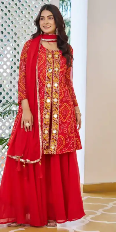Ram 148 Red in Georgette Badhani print Embroidery Work & Mirror Work Salwar Suit . Exclusive Offer ₹2149. Delivery 4-6 Working Days. Shop now. | Jump Suits, Tops & Bottoms, Track Suits, Salwar suit, Casual Suits, Creative suits, Designer Suits, Palazzo Suits, Party Wear Suits, Patiala Suits, Straight Suits, Trendy Wear