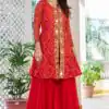 Red Georgette Badhani Print Embroidery Work Salwar Suit