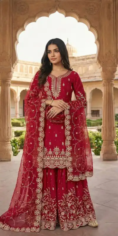 SRK 5319 Red in Organza Silk Embroidery Work & Lace Work Salwar Suit . Now at just ₹2549. Delivery 4-6 Working Days. Shop now. | Jump Suits, Tops & Bottoms, Track Suits, Salwar suit, Casual Suits, Creative suits, Designer Suits, Palazzo Suits, Party Wear Suits, Patiala Suits, Straight Suits, Trendy Wear