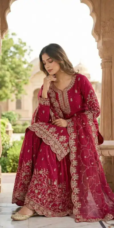 SRK 5319 Red in Organza Silk Embroidery Work & Lace Work Salwar Suit . Now at just ₹2549. Delivery 4-6 Working Days. Shop now. | Jump Suits, Tops & Bottoms, Track Suits, Salwar suit, Casual Suits, Creative suits, Designer Suits, Palazzo Suits, Party Wear Suits, Patiala Suits, Straight Suits, Trendy Wear
