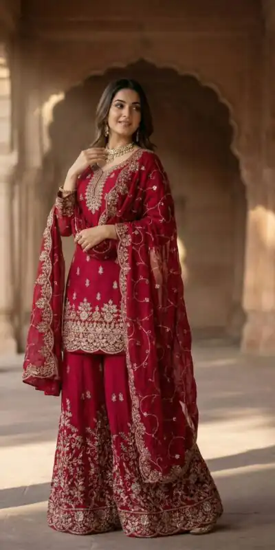 SRK 5319 Red in Organza Silk Embroidery Work & Lace Work Salwar Suit . Now at just ₹2549. Delivery 4-6 Working Days. Shop now. | Jump Suits, Tops & Bottoms, Track Suits, Salwar suit, Casual Suits, Creative suits, Designer Suits, Palazzo Suits, Party Wear Suits, Patiala Suits, Straight Suits, Trendy Wear