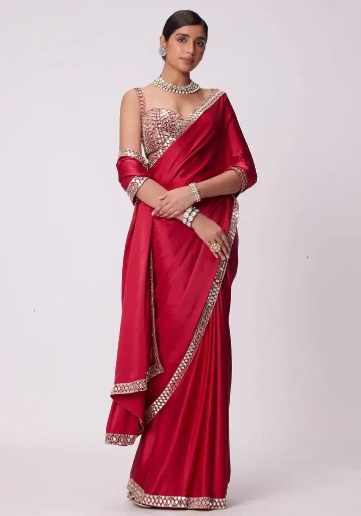 JR 637 Red Rangoli Silk Saree with Mirror Work & Embroidery Work. Exclusive Offer ₹1799. Delivery 4-6 Working Days. Shop now. | Designer Sarees, Sarees, Bollywood Sarees, Creative Sarees, Embroidered Sarees, Ethnic Saree, Modern Digital sarees, Party Wear Sarees