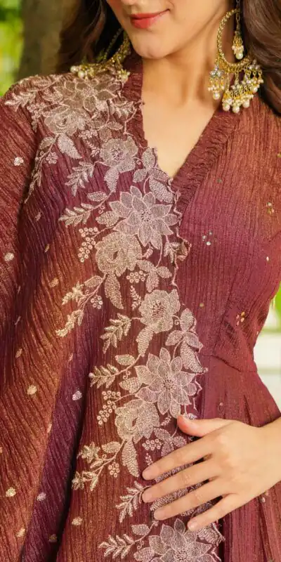 LG 2046 Rust Crunchy Salwar Suit with Embroidery Work. Wedding, Party, Festive, Events, Exclusive Offer ₹2099. Delivery 4-6 Working Days. Shop now. | Jump Suits, Tops & Bottoms, Track Suits, Salwar suit, Casual Suits, Creative suits, Designer Suits, Palazzo Suits, Party Wear Suits, Patiala Suits, Straight Suits, Trendy Wear