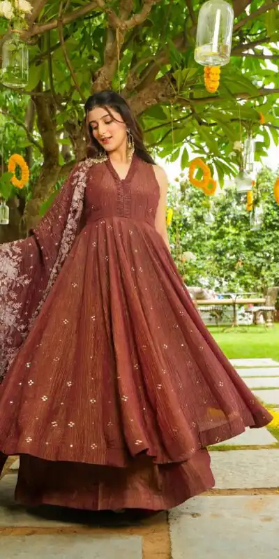 LG 2046 Rust Crunchy Salwar Suit with Embroidery Work. Wedding, Party, Festive, Events, Exclusive Offer ₹2099. Delivery 4-6 Working Days. Shop now. | Jump Suits, Tops & Bottoms, Track Suits, Salwar suit, Casual Suits, Creative suits, Designer Suits, Palazzo Suits, Party Wear Suits, Patiala Suits, Straight Suits, Trendy Wear