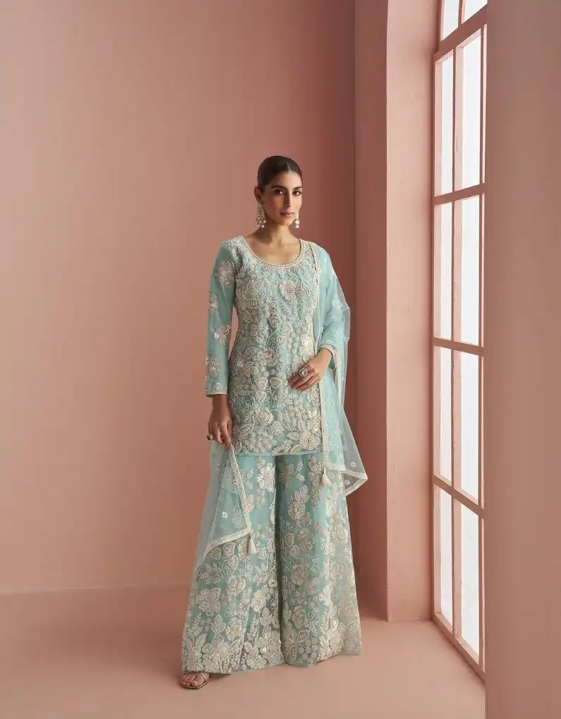 FC 10088 Sky Blue in Color Heavy Net Embroidery Work Salwar Suit . Introductory Price ₹3599. Delivery 4-6 Working Days. Shop now. | Jump Suits, Tops & Bottoms, Track Suits, Salwar suit, Casual Suits, Creative suits, Designer Suits, Palazzo Suits, Party Wear Suits, Patiala Suits, Straight Suits, Trendy Wear