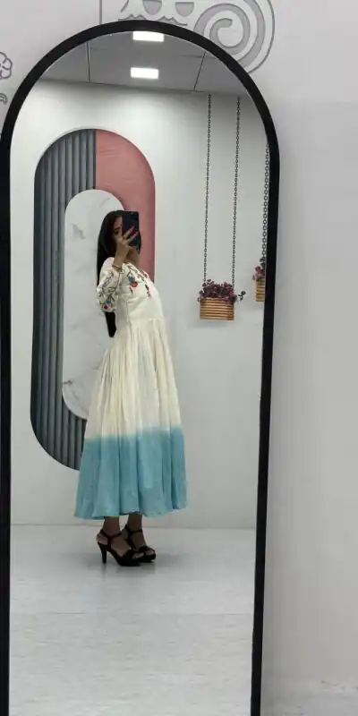 PC 526 Sky Blue Soft Cotton Gown with Embroidery Work. Wedding, Party, Festive, Events, Best Price ₹1749. Delivery 4-6 Working Days. Shop now. | Gowns, Bollywood Gowns, Creative Gowns, Designer Gowns, Embroidered Gowns, Party Wear Gowns