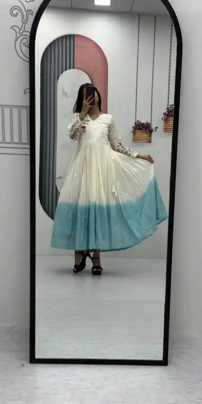 PC 526 Sky Blue Soft Cotton Gown with Embroidery Work. Wedding, Party, Festive, Events, Best Price ₹1749. Delivery 4-6 Working Days. Shop now. | Gowns, Bollywood Gowns, Creative Gowns, Designer Gowns, Embroidered Gowns, Party Wear Gowns