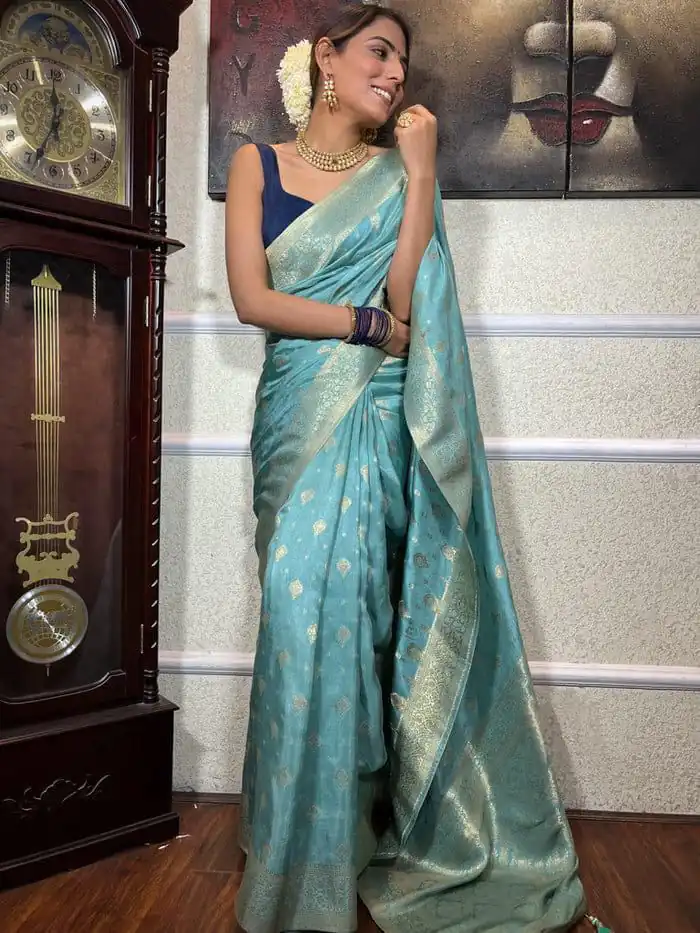KPR 210 Sky Blue Soft Lichi Silk Saree with Lace Work & Lace Border. Special Price ₹1399. Delivery 4-6 Working Days. Shop now. | Sarees, Bollywood Sarees, Creative Sarees, Designer Sarees, Embroidered Sarees, Ethnic Saree, Modern Digital sarees, Party Wear Sarees