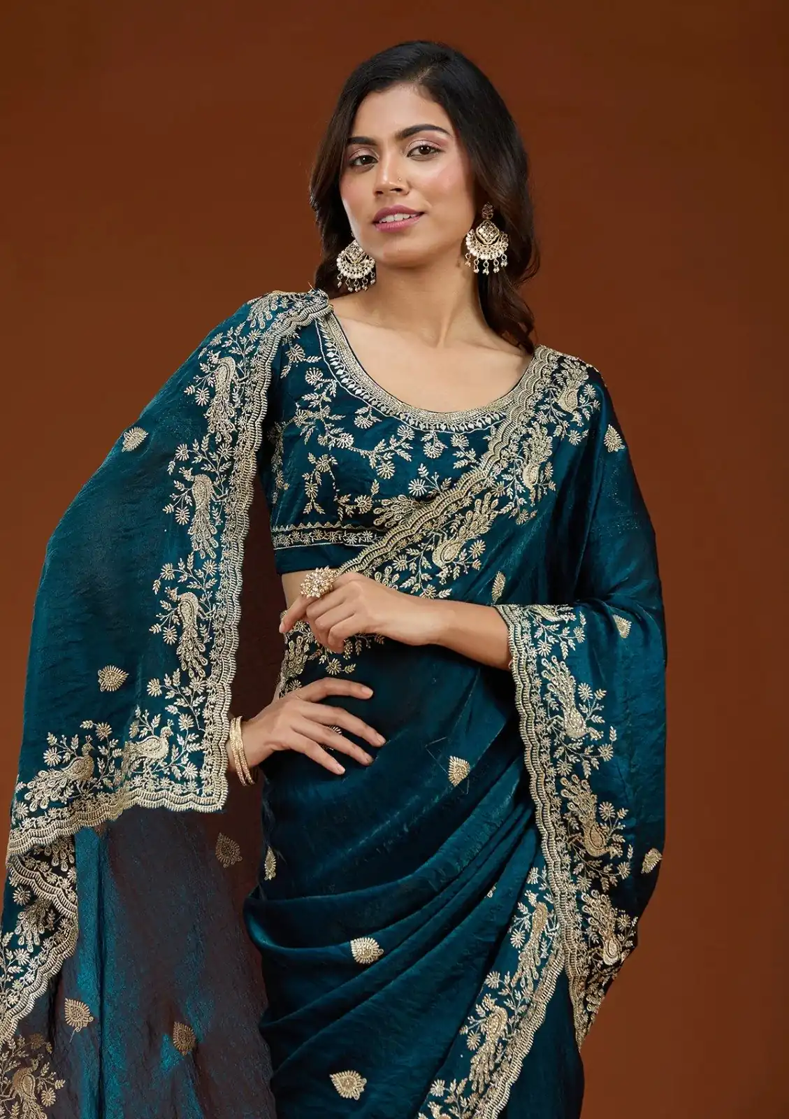 E BT 438 Teal in Fandy Satin Silk mbroidery Work & Zari Work Saree. Special Price ₹1949. Delivery 4-6 Working Days. Shop now. | Designer Sarees, Embroidered Sarees, Sarees, Bollywood Sarees, Creative Sarees, Ethnic Saree, Modern Digital sarees, Party Wear Sarees