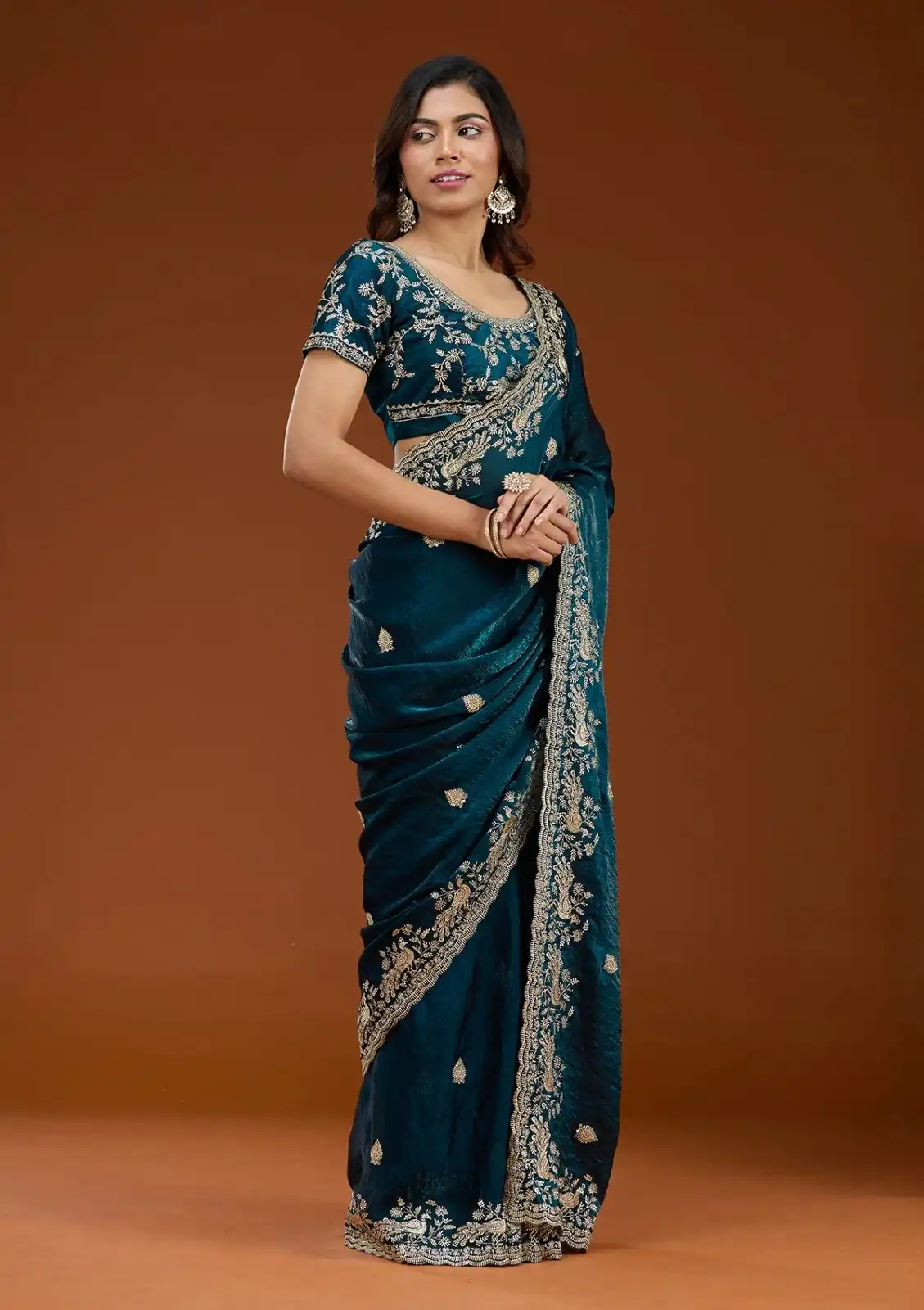 E BT 438 Teal in Fandy Satin Silk mbroidery Work & Zari Work Saree. Special Price ₹1949. Delivery 4-6 Working Days. Shop now. | Designer Sarees, Embroidered Sarees, Sarees, Bollywood Sarees, Creative Sarees, Ethnic Saree, Modern Digital sarees, Party Wear Sarees