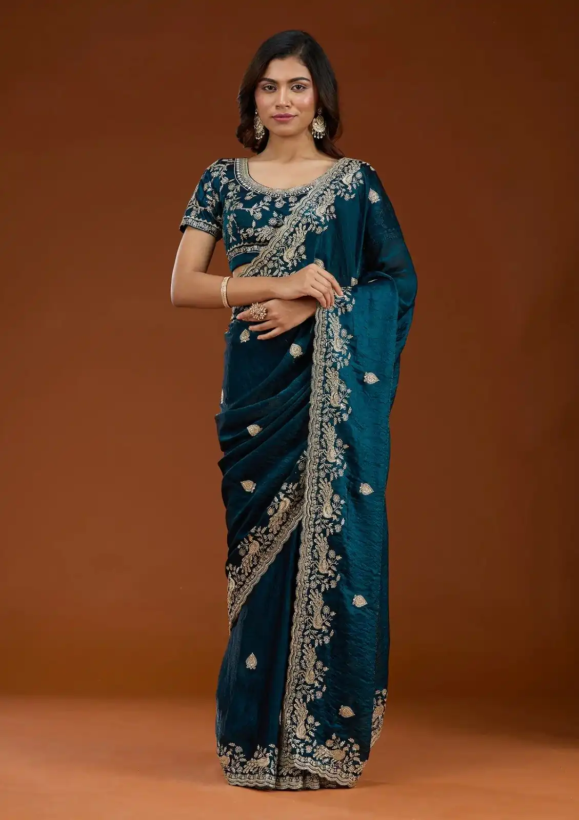 E BT 438 Teal in Fandy Satin Silk mbroidery Work & Zari Work Saree. Special Price ₹1949. Delivery 4-6 Working Days. Shop now. | Designer Sarees, Embroidered Sarees, Sarees, Bollywood Sarees, Creative Sarees, Ethnic Saree, Modern Digital sarees, Party Wear Sarees