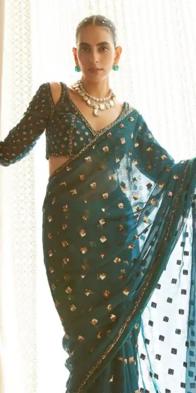 DF 3468 Teal Faux Georgette Saree with Embroidery Work & Sequins Work. Grab it for ₹1799. Delivery 4-6 Working Days. Shop now. | Sarees, Bollywood Sarees, Creative Sarees, Designer Sarees, Embroidered Sarees, Ethnic Saree, Modern Digital sarees, Party Wear Sarees