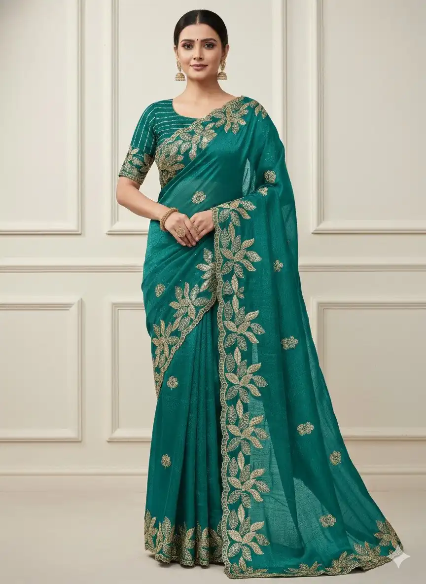 JR 656 Teal Soft Organza Silk Saree Perfect for Wedding, Party, Durga Puja, Baisakhi, Temple Visit – . Affordable Price ₹1799. Delivery 4-6 Working D | Sarees, Bollywood Sarees, Creative Sarees, Designer Sarees, Embroidered Sarees, Ethnic Saree, Modern Digital sarees, Party Wear Sarees