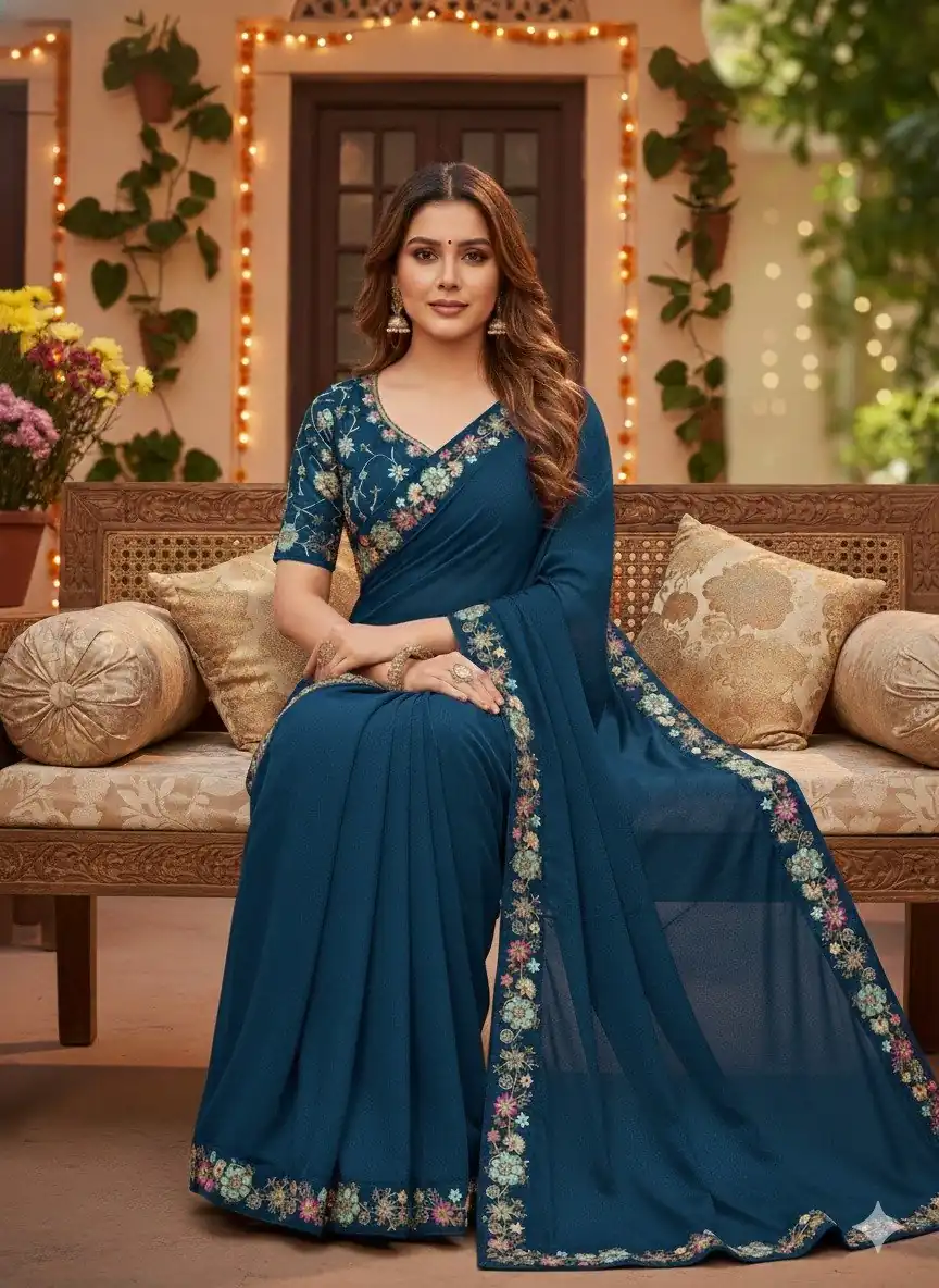 JR 658 Teal in Color Star Georgette ace Work & Embroidery Work Saree . Now at just ₹1699. Delivery 4-6 Working Days. Shop now. | Sarees, Bollywood Sarees, Creative Sarees, Designer Sarees, Embroidered Sarees, Ethnic Saree, Modern Digital sarees, Party Wear Sarees