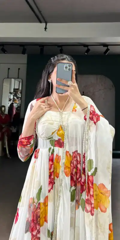 YNF 5103 White Lace Work Gown in Chiffon. Get it for ₹1899. Wedding, Party, Festive, Events Delivery 4-6 Working Days. Shop now. | Gowns, Bollywood Gowns, Creative Gowns, Designer Gowns, Embroidered Gowns, Party Wear Gowns