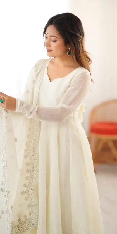 SSR 5006 White Fandy Silk Gown Perfect for Wedding, Party, Pongal, Traditional Day, Baby Shower – . Get it for ₹1999. Delivery 4-6 Working Days. Shop | Gowns, Bollywood Gowns, Creative Gowns, Designer Gowns, Embroidered Gowns, Party Wear Gowns