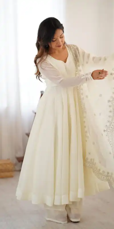 SSR 5006 White Fandy Silk Gown Perfect for Wedding, Party, Pongal, Traditional Day, Baby Shower – . Get it for ₹1999. Delivery 4-6 Working Days. Shop | Gowns, Bollywood Gowns, Creative Gowns, Designer Gowns, Embroidered Gowns, Party Wear Gowns