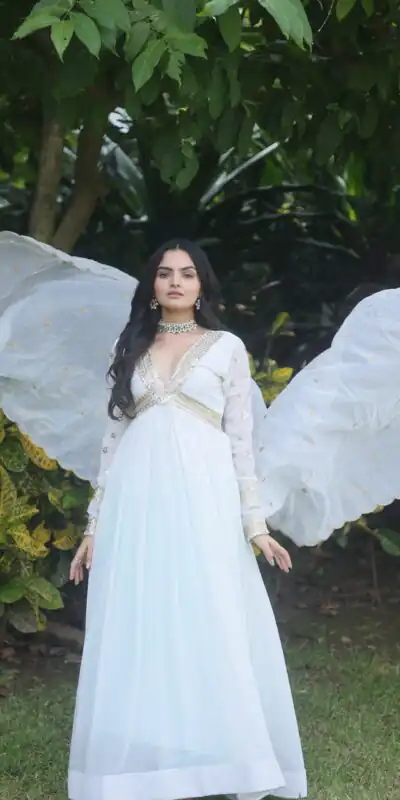 KA 1067 White Faux Blooming Gown Perfect for Wedding, Party, Haldi, Raksha Bandhan, Traditional Day – . Exclusive Offer ₹1849. Delivery 4-6 Working Da | Gowns, Bollywood Gowns, Creative Gowns, Designer Gowns, Embroidered Gowns, Party Wear Gowns