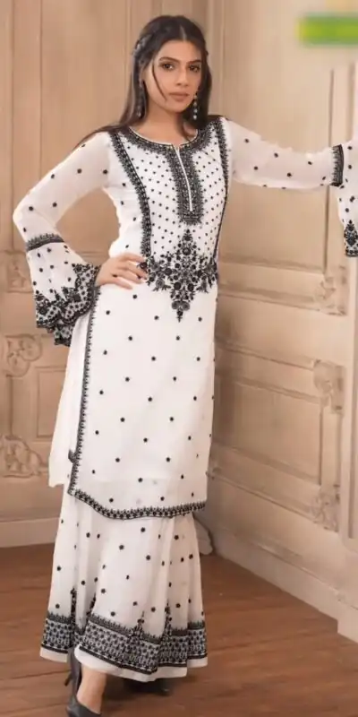 DC 111 White Fox Georgette Salwar Suit with Embroidery Work & Thread Embroidery. Available at ₹2449 only. Delivery 4-6 Working Days. Shop now. | Jump Suits, Tops & Bottoms, Track Suits, Salwar suit, Casual Suits, Creative suits, Designer Suits, Palazzo Suits, Party Wear Suits, Patiala Suits, Straight Suits, Trendy Wear