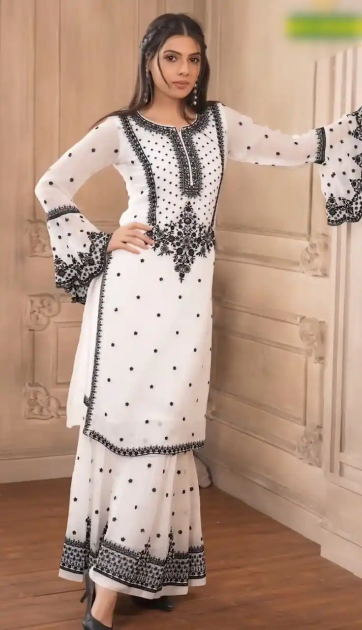 DC 111 White Fox Georgette Salwar Suit with Embroidery Work & Thread Embroidery. Available at ₹2449 only. Delivery 4-6 Working Days. Shop now. | Jump Suits, Tops & Bottoms, Track Suits, Salwar suit, Casual Suits, Creative suits, Designer Suits, Palazzo Suits, Party Wear Suits, Patiala Suits, Straight Suits, Trendy Wear