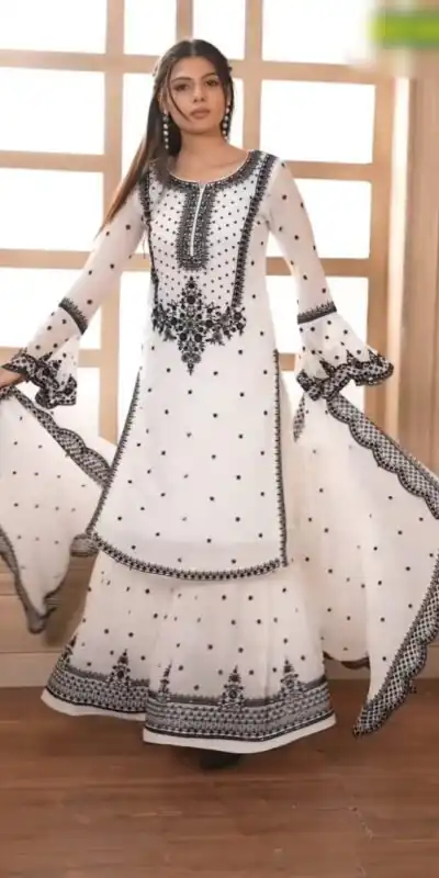 DC 111 White Fox Georgette Salwar Suit with Embroidery Work & Thread Embroidery. Available at ₹2449 only. Delivery 4-6 Working Days. Shop now. | Jump Suits, Tops & Bottoms, Track Suits, Salwar suit, Casual Suits, Creative suits, Designer Suits, Palazzo Suits, Party Wear Suits, Patiala Suits, Straight Suits, Trendy Wear