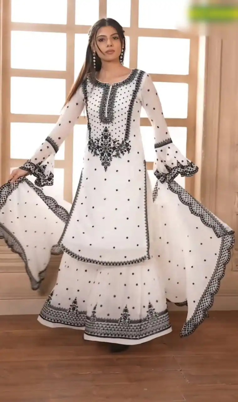 DC 111 White Fox Georgette Salwar Suit with Embroidery Work & Thread Embroidery. Available at ₹2449 only. Delivery 4-6 Working Days. Shop now. | Jump Suits, Tops & Bottoms, Track Suits, Salwar suit, Casual Suits, Creative suits, Designer Suits, Palazzo Suits, Party Wear Suits, Patiala Suits, Straight Suits, Trendy Wear
