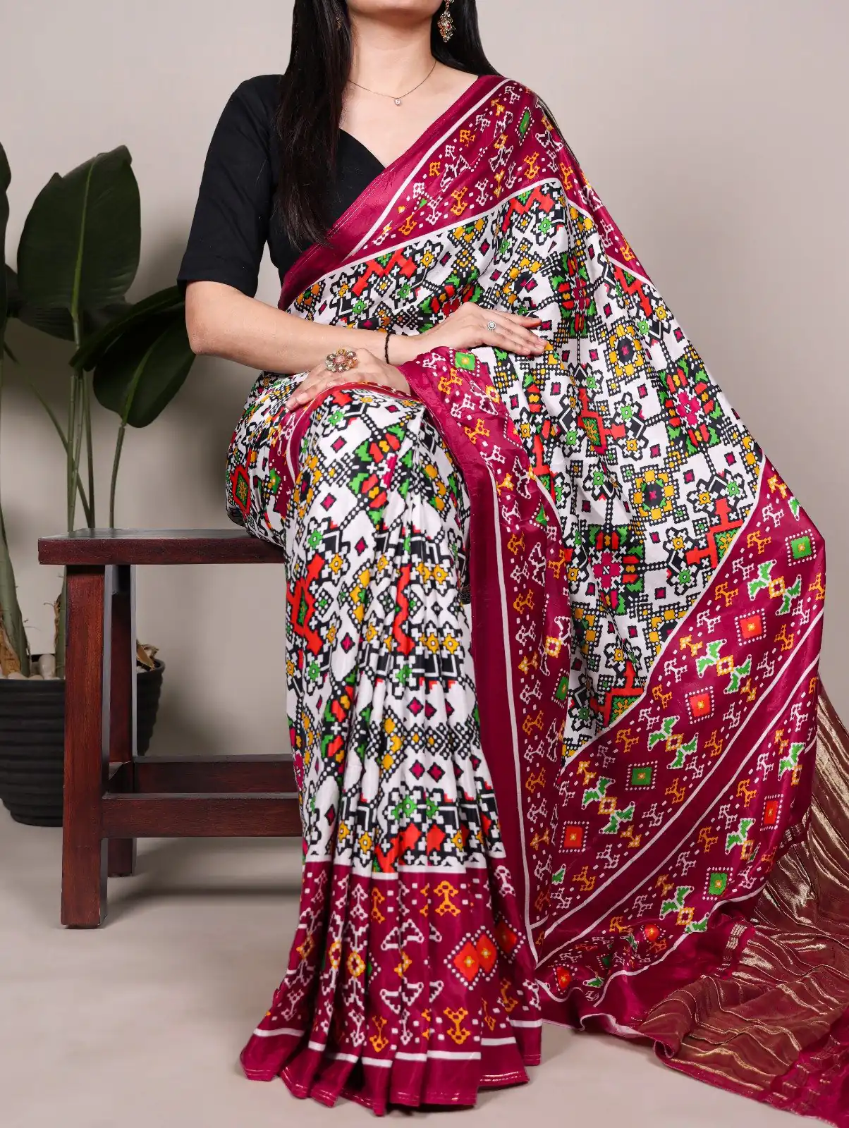 YNF 7801 White Gaji Silk Saree with Patola Print. Wedding, Party, Festive, Events, Best Price ₹2999. Delivery 4-6 Working Days. Shop now. | Sarees, Bollywood Sarees, Creative Sarees, Designer Sarees, Embroidered Sarees, Ethnic Saree, Modern Digital sarees, Party Wear Sarees