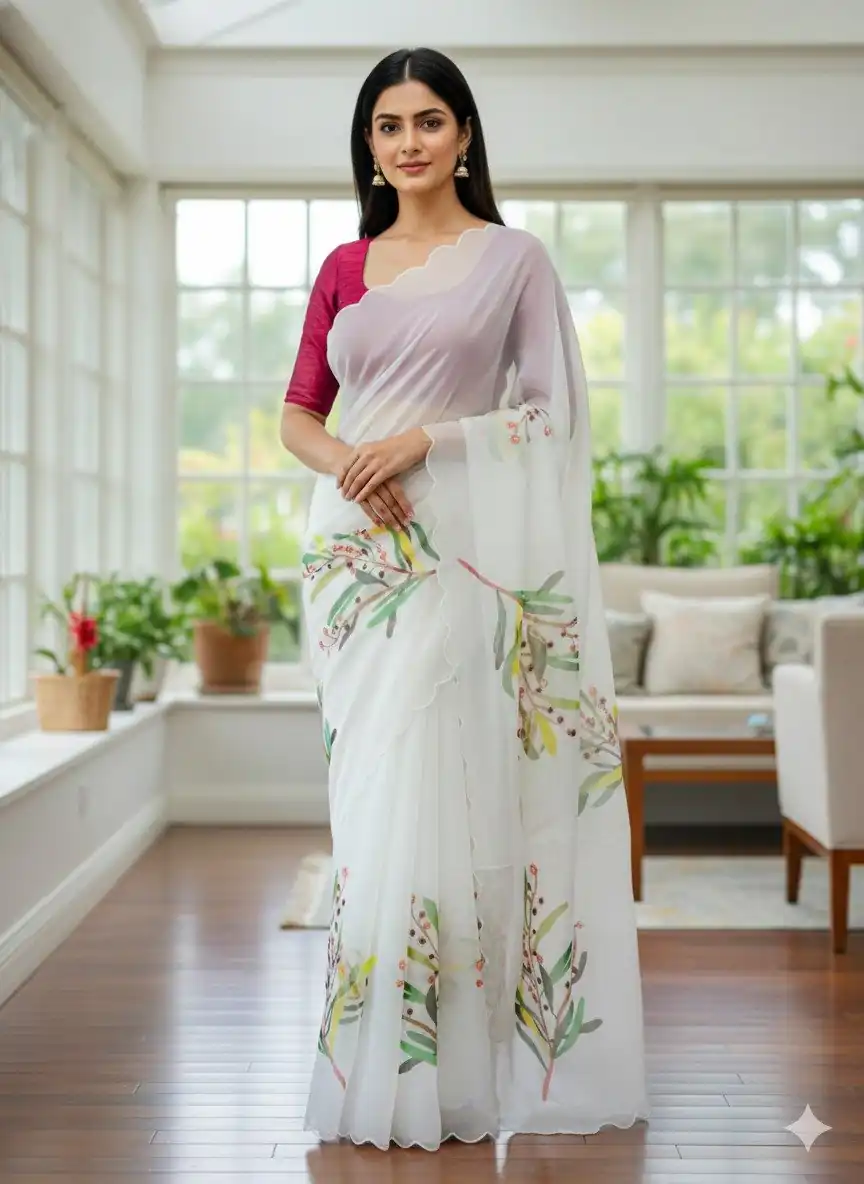 BT 412 White TB Organza Saree with Digital Print. Wedding, Party, Festive, Events, Navratri Garba, Special Price ₹1649. Delivery 4-6 Working Days. Shop now. | Designer Sarees, Sarees, Bollywood Sarees, Creative Sarees, Embroidered Sarees, Ethnic Saree, Modern Digital sarees, Party Wear Sarees