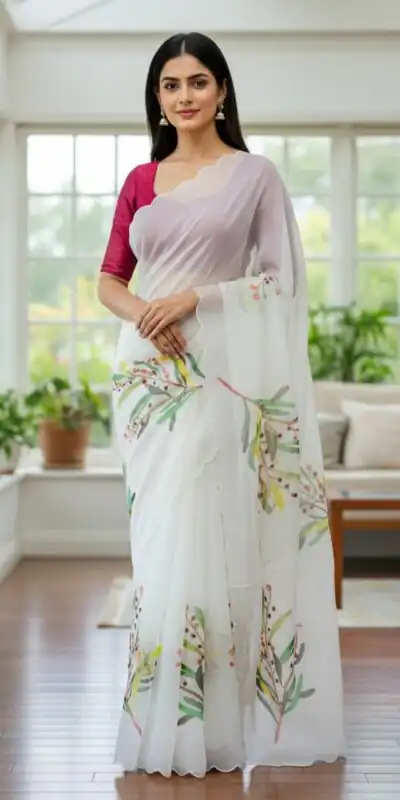 BT 412 White TB Organza Saree with Digital Print. Wedding, Party, Festive, Events, Navratri Garba, Special Price ₹1649. Delivery 4-6 Working Days. Shop now. | Designer Sarees, Sarees, Bollywood Sarees, Creative Sarees, Embroidered Sarees, Ethnic Saree, Modern Digital sarees, Party Wear Sarees