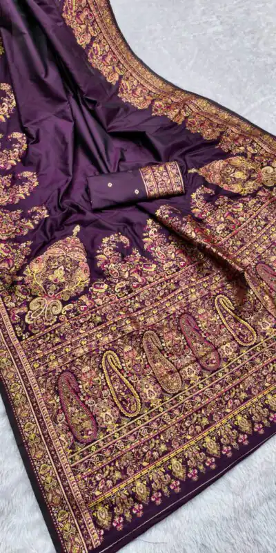 MB 46 Wine Color Pashmina Silk Woven Motifs Saree . Wedding, Party, Festive, Available at ₹2399 only. Delivery 4-6 Working Days. Shop now. | Designer Sarees, Embroidered Sarees, Sarees, Bollywood Sarees, Creative Sarees, Ethnic Saree, Modern Digital sarees, Party Wear Sarees