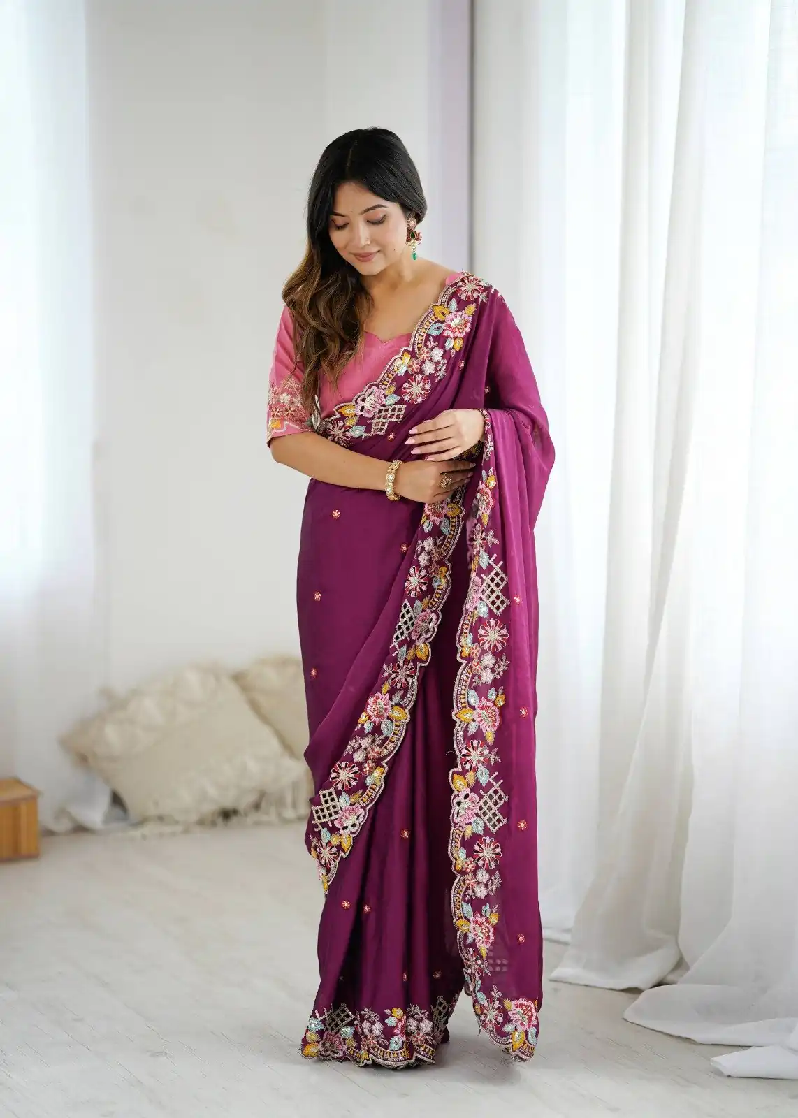 BT 1303 Wine Premium Noha Crush Saree with Sequins Work & Embroidery Work. Exclusive Offer ₹2149. Delivery 4-6 Working Days. Shop now. | Designer Sarees, Embroidered Sarees, Sarees, Bollywood Sarees, Creative Sarees, Ethnic Saree, Modern Digital sarees, Party Wear Sarees