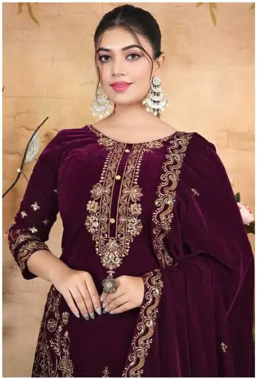 FC 1198 Wine Velvet Salwar Suit with Embroidery Work & Lace Work. Festive Deal ₹2549. Delivery 4-6 Working Days. Shop now. | Jump Suits, Tops & Bottoms, Track Suits, Salwar suit, Casual Suits, Creative suits, Designer Suits, Palazzo Suits, Party Wear Suits, Patiala Suits, Straight Suits, Trendy Wear