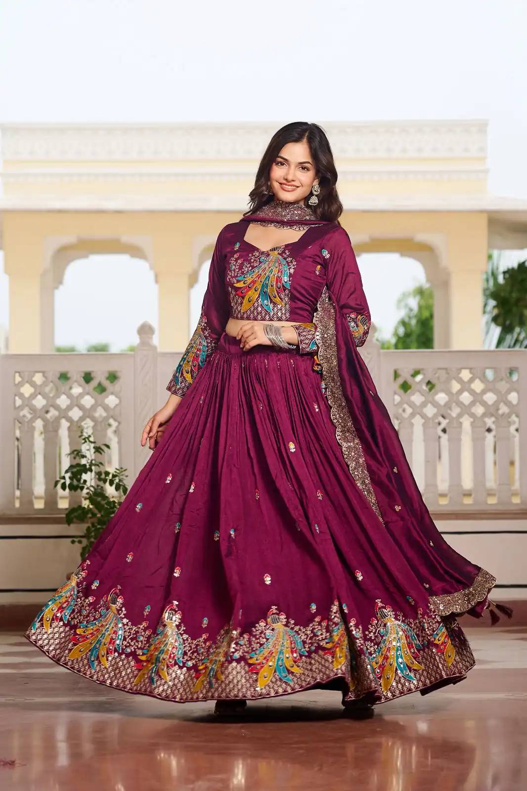 Ram 113 Wine Color Vichitra Lehenga Choli with Embroidery Work. Exclusive Offer ₹3099. Delivery 4-6 Working Days. Shop now. | Lehenga, Bollywood Lehenga, Creative Lehenga, Designer Lehenga, Embroidered Lehenga, Party Wear Lehenga