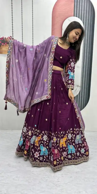 PC 545 Wine Vichitra Silk Lehenga Choli with Lace Border & Lace Work. Special Price ₹3249. Delivery 4-6 Working Days. Shop now. | Lehenga, Bollywood Lehenga, Creative Lehenga, Designer Lehenga, Embroidered Lehenga, Party Wear Lehenga