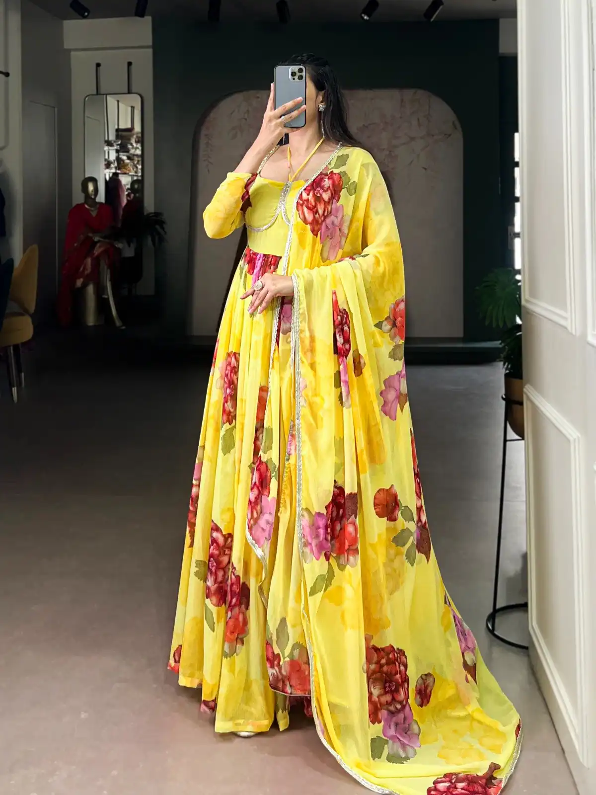 YNF 5103 Yellow Lace Work Gown in Chiffon. Get it for ₹1899. Wedding, Party, Festive, Events Delivery 4-6 Working Days. Shop now. | Gowns, Bollywood Gowns, Creative Gowns, Designer Gowns, Embroidered Gowns, Party Wear Gowns
